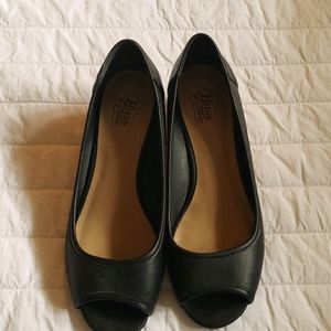 G. H. Bass Black Peep Toe Wedges